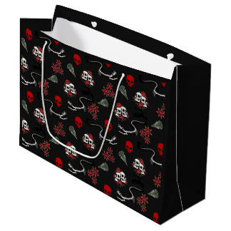 Gothic Skulls and Roses Halloween Pattern Large Gift Bag