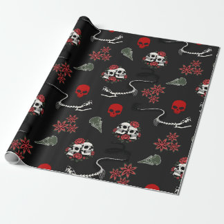 Gothic Skulls and Roses Halloween Pattern Wrapping Paper
