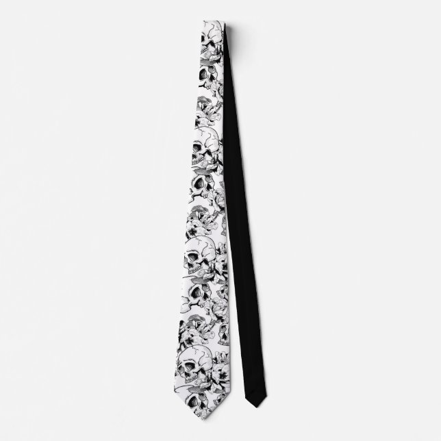 Gothic Skulls and Roses Line Art Business Wear Tie (Front)