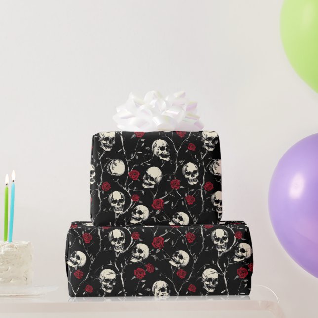 Gothic Skulls and Roses Wrapping Paper (Party Gifts)