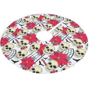 Gothic Skulls Bats and Flowers Goth Brushed Polyester Tree Skirt