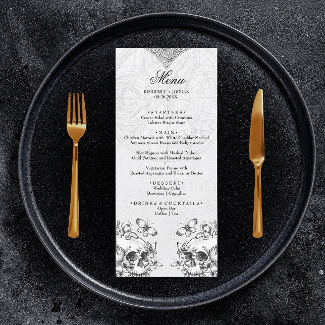 Gothic Skulls Black & White Wedding Moody Menu (Creator Uploaded)