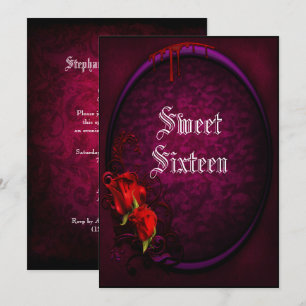 Gothic Skulls, Blood & Roses Sweet 16 Invitation