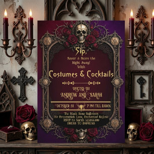 Gothic Skulls Costumes & Cocktails Crimson Roses Invitation