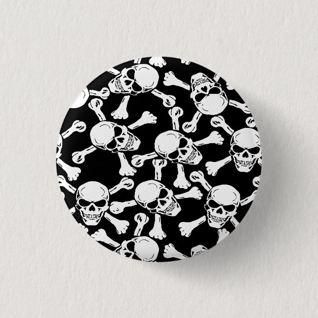 GOTHIC SKULLS CROSSBONES PATTERN 3 CM ROUND BADGE (Front)