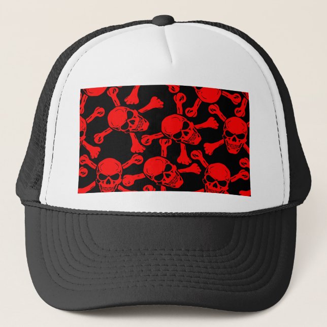 GOTHIC SKULLS CROSSBONES PATTERN TRUCKER HAT (Front)