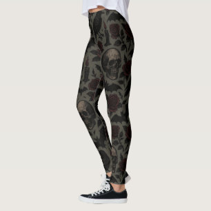 Gothic Skulls, Crows & Roses Pattern Leggings