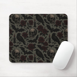 Gothic Skulls, Crows & Roses Pattern Mouse Pad