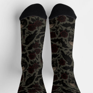 Gothic Skulls, Crows & Roses Pattern Socks