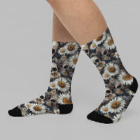 Gothic Skulls Daisy Flowers Pattern 
