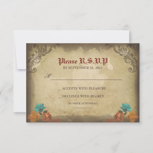 Gothic Skulls Day of The Dead Wedding RSVP cards (Front)