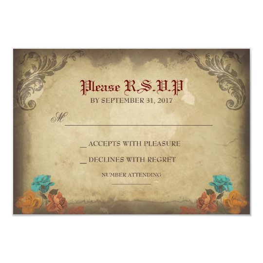 Gothic Skulls Day of The Dead Wedding RSVP cards