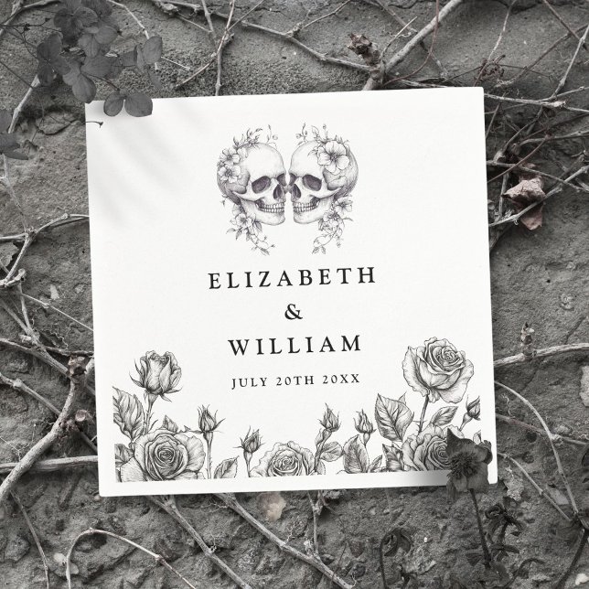 Gothic Skulls Floral Elegant Goth Wedding Napkin (Creator Uploaded)