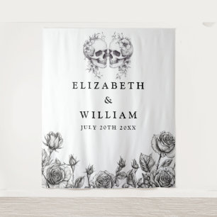 Gothic Skulls Floral Photo Booth Backdrop Tapestry