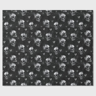 Gothic Skulls & Hearts Black Wrapping Paper