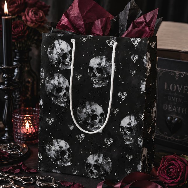 Gothic Skulls & Hearts Dark Romantic Medium Gift Bag (Creator Uploaded)