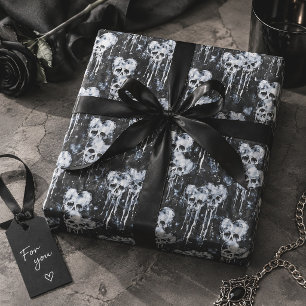 Gothic Skulls & Hearts Spooky Wrapping Paper