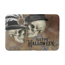 Gothic Skulls in Hats Vintage Halloween Bath Mat