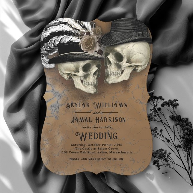 Gothic Skulls in Hats Wedding Invitation (Available in both printed and instant download digital format.)