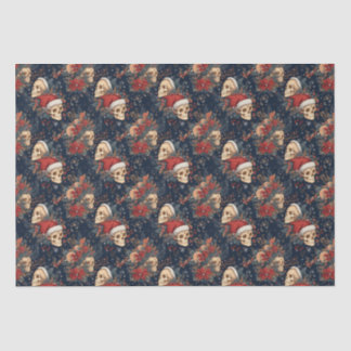Gothic Skulls in Santa Hats Christmas Tissue Paper
