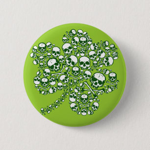 Gothic Skulls Irish Shamrock Buttons