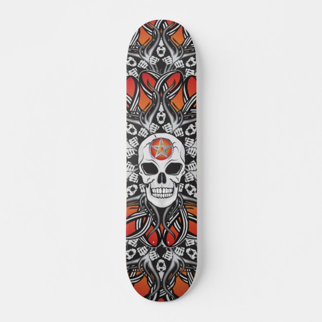 Gothic Skulls - Orange Skateboard (Front)