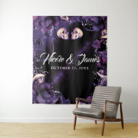 Gothic Skulls & Plum Purple Roses Wedding Backdrop