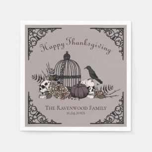 Gothic Skulls, Pumpkin & Fall Leaves Thanksgiving  Napkin