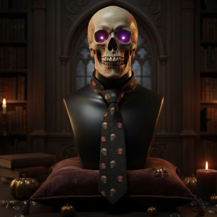 Gothic Skulls & Ravens Dark Halloween Tie