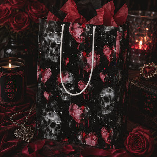 Gothic Skulls & Red Hearts Dark Romance Medium Gift Bag