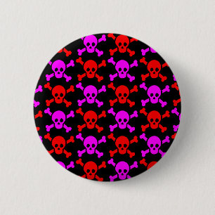 GOTHIC SKULLS RED PINK 6 CM ROUND BADGE