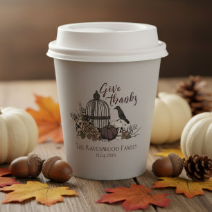 Gothic Skulls & Roses Give Thanks Friendsgiving Paper Cups