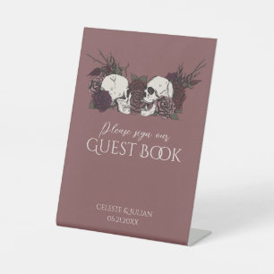 Gothic Skulls & Roses Mauve Pink Guest Book Sign