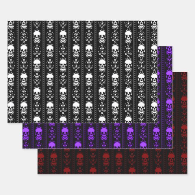 Gothic Skulls & Stripes Collection Wrapping Paper Sheet (Set)