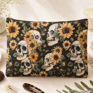 Gothic Skulls & Sunflowers Dark Floral Accessory Pouch