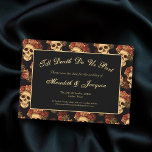 Gothic Skulls Till Death Save the Date Magnet Card<br><div class="desc">This gothic wedding Save the Date magnet card features a pattern of creepy skulls floating in a black abyss behind your text Till Death Do Us Part. Each skull is adorned with red roses for your romantic occasion. Their empty soulless eyes are contrasted sharply against the goth rose crown and...</div>