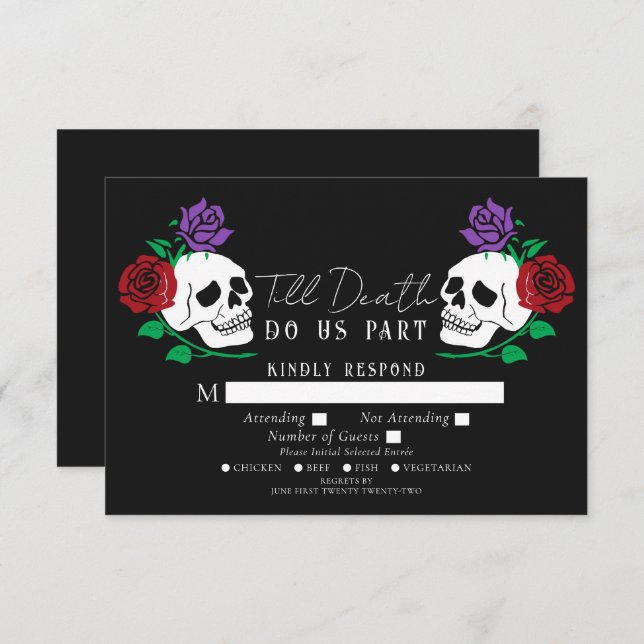 Gothic Skulls Till Death Wedding RSVP  Enclosure Card (Front/Back)