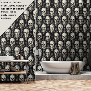 Gothic Skulls with Damask Pattern Wallpaper