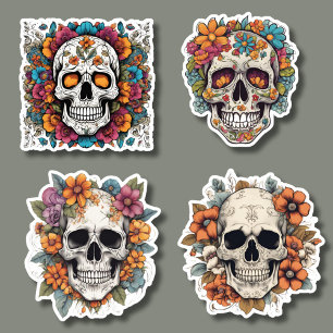 Gothic Skulls with Flowers Set