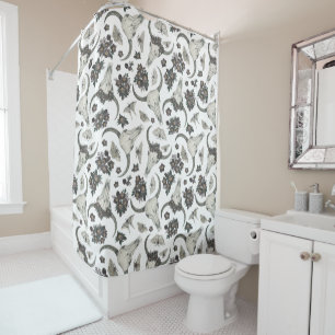 Gothic Skulls With Flowers Shower Curtain