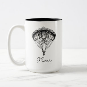 Gothic Skydiver Skull Parachute & Crossbones Two-Tone Coffee Mug