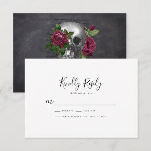 Gothic Slate Skull Roses Wedding RSVP Card