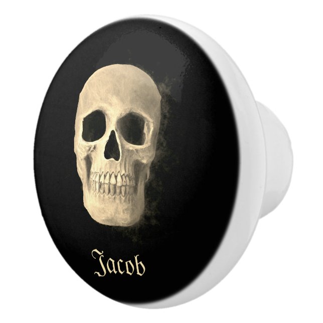 Gothic Smokey Skull Head Cool Black Beige Macabre Ceramic Knob (Right)