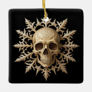 Gothic snowflake and skull ceramic ornament