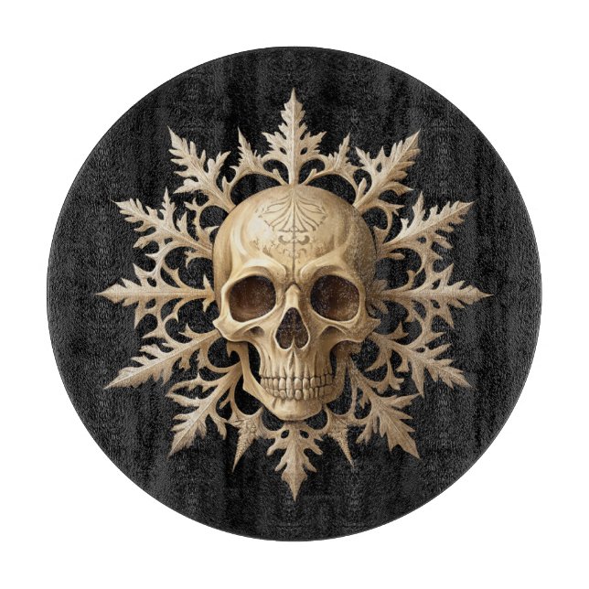 Gothic snowflake and skull cutting board (Front)