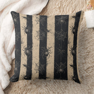 Gothic Spider and Web Striped Halloween Pattern Cushion