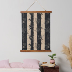 Gothic Spider and Web Striped Halloween Pattern Hanging Tapestry