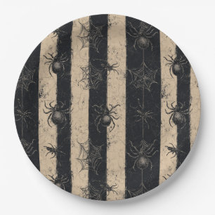 Gothic Spider and Web Striped Halloween Pattern Paper Plate