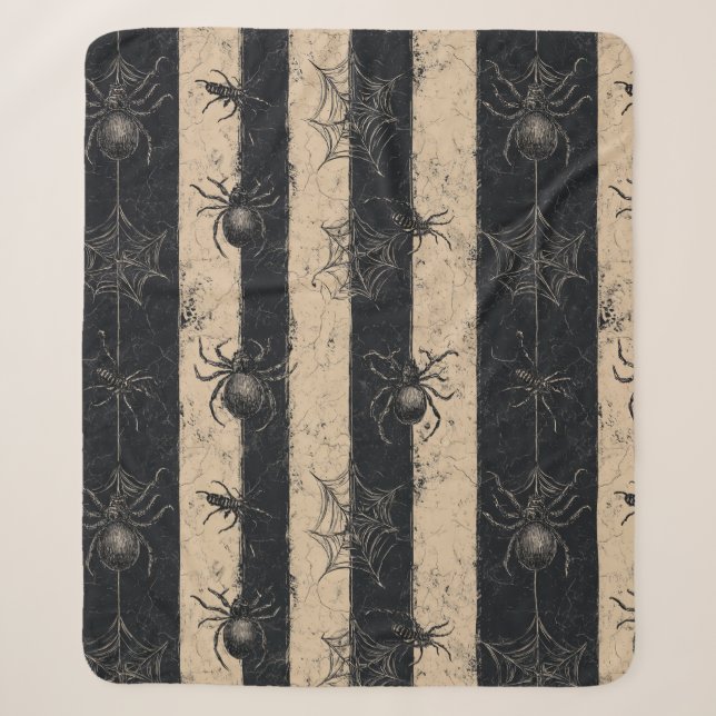 Gothic Spider and Web Striped Halloween Pattern Sherpa Blanket (Front)