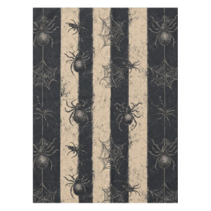 Gothic Spider and Web Striped Halloween Pattern Tablecloth